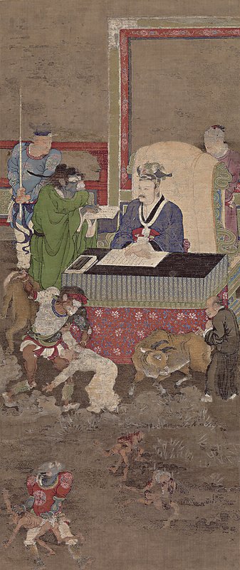 南宋金處士〈十王圖〉軸，絹本水墨設色，111.8×47.6厘米，美國紐約大都會博物館藏。圖／取自美國大都會博物館官網。