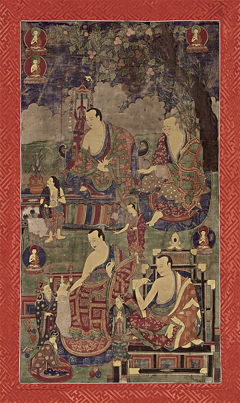 17～18世紀昌都〈四羅漢唐卡〉，棉布礦物膠彩，68×38厘米。