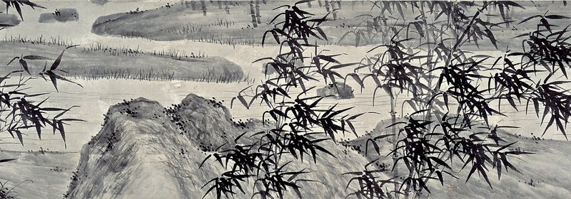 明代夏昶〈湘江春雨〉卷，圖為局部。