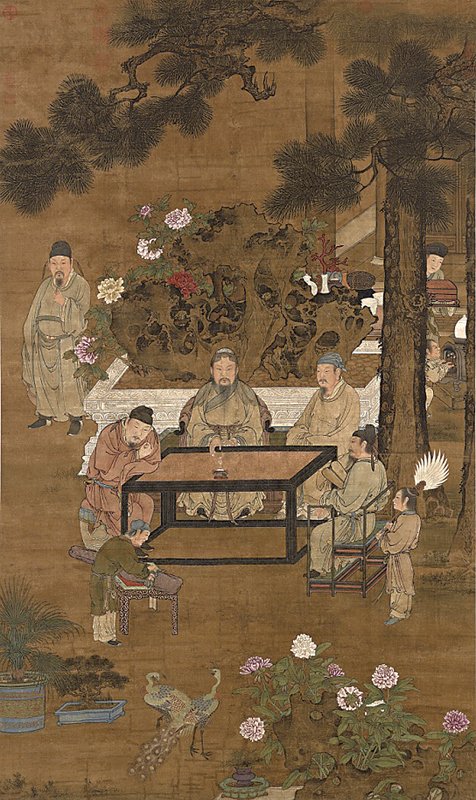 左頁下 〈明人十八學士圖．棋〉軸，絹本設色畫，173.6×103.1厘米。