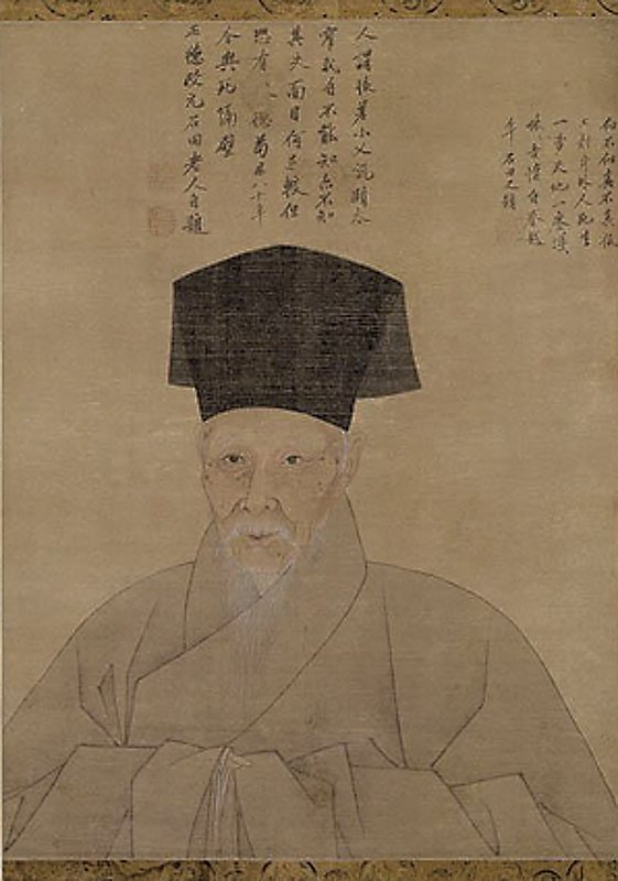 明人〈畫沈周半身像〉，北京故宮博物院藏。