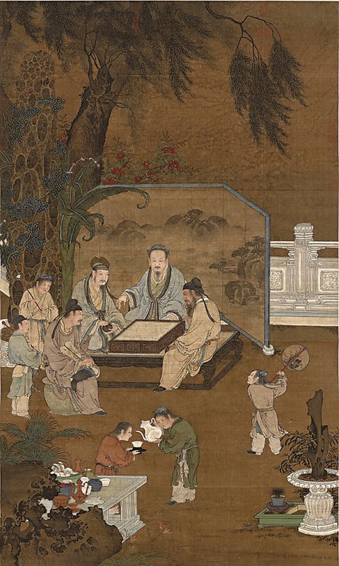 右頁下 〈明人十八學士圖．畫〉軸，絹本設色畫，174.1×103.1厘米。