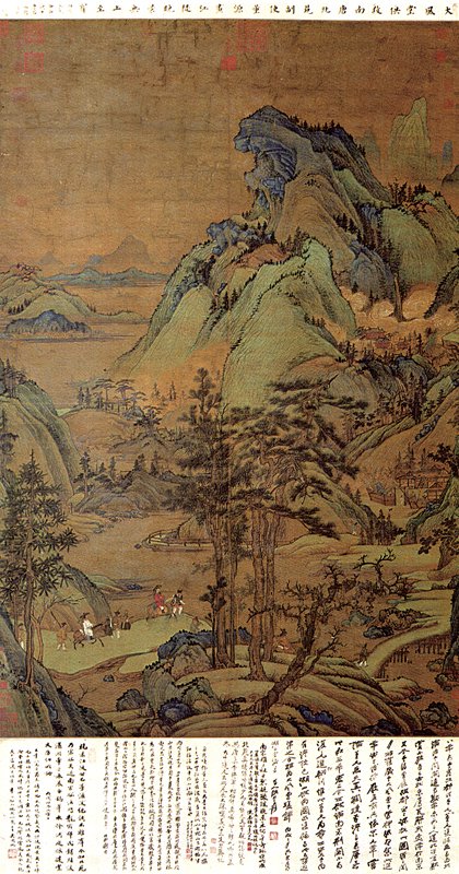 （傳）五代董源〈江堤晚景圖〉軸，179×116.5厘米，台北故宮博物院藏。