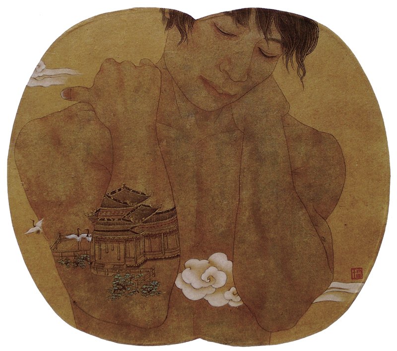 王玉2009年〈鶴之傷〉，40×35.5厘米。