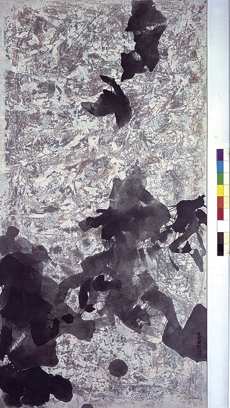 1962年作〈追逐者〉，136×69厘米，紙拓法。