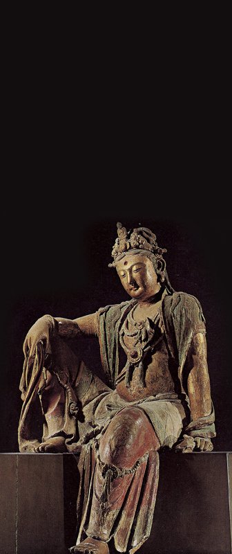 加拿大安大略博物館收藏金代〈木雕觀音菩薩立像〉一對,高172.6厘米,圖為其一的不同面。