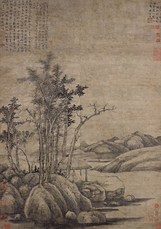 元倪瓚1339年〈秋林野興圖〉，美國紐約大都會博物館藏。