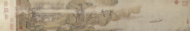 中國嘉德2007年秋拍編號1358明代仇英〈赤壁圖〉,設色紙本手卷,23.5×129公分,估價待詢,成交價人民幣7,952萬元。
