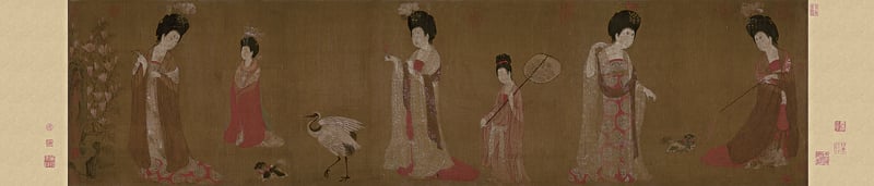 唐代周昉〈簪花仕女圖〉,遼寧省博物館藏。