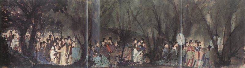 中國嘉德1996秋拍編號182傅抱石1994年9月作〈麗人行〉局部,設色紙本橫披,61.5×219公分,估價待詢,成交價人民幣1,078萬元。