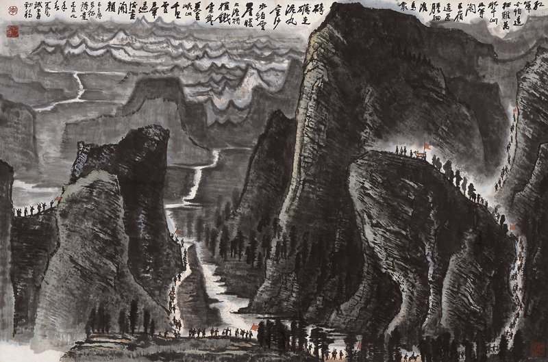 中國嘉德2010秋拍編號1220李可染1959年作〈長征〉,設色紙本鏡心,96×146.5公分,估價人民幣2,500萬~3,500萬元,成交價人民幣1億752萬元。