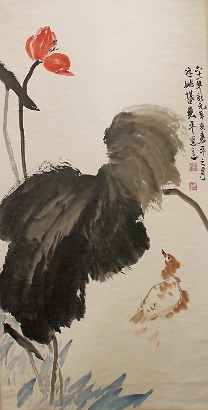 溥心畬、張大千合繪〈山水冊頁〉共12開，為1955年二人在日本旅遊時不期而遇後合繪之小品，由溥心畬題款。每幅尺寸29×19公分。