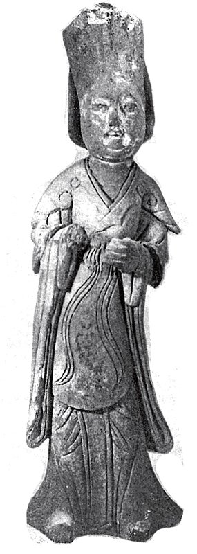 〈盛裝女俑〉，南唐李昇欽陵（943年）出土，高48公分。出自南京博物院《南唐二陵》，北京：文物出版社，1957，圖版78。
