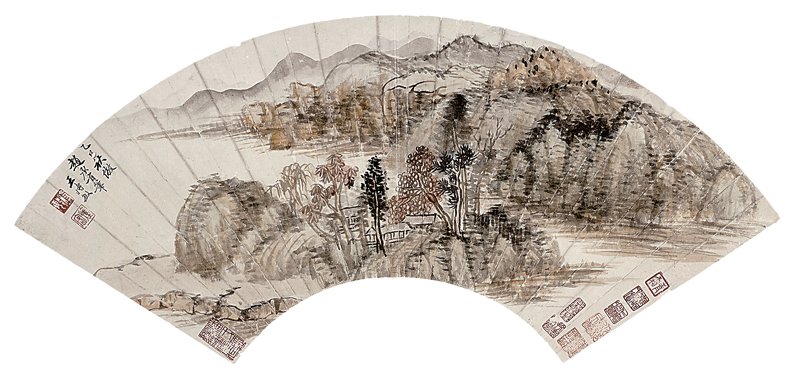 王時敏〈仿趙孟頫山水扇面〉。