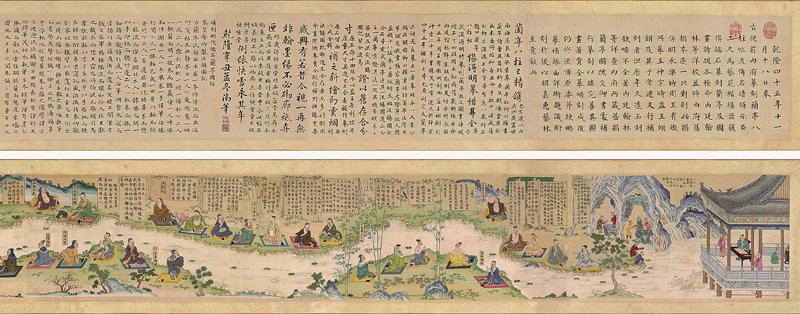 中國嘉德2004春拍編號2203清乾隆〈欽定補刻端石蘭亭圖帖緙絲全卷〉，1714.5×31.6公分，估價待詢，成交價人民幣3,575萬元。