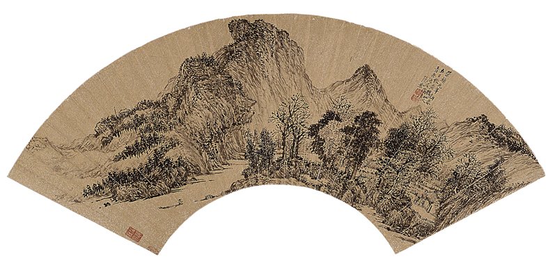 張宏〈仿王蒙青卞隱居圖扇面〉。