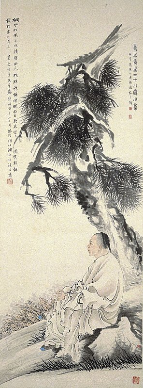 任頤與胡遠約1877年作〈高邕肖像圖〉，設色紙本，130.9×48.5公分，上海博物館。