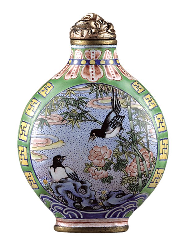 清乾隆〈金屬胎畫琺瑯西洋人物鼻煙壺〉,曾收錄於《盈握洞天》,台北私人藏。