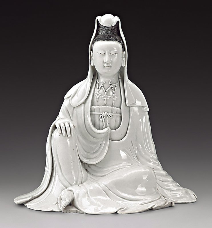清乾隆〈唐英敬製款白釉觀音〉。