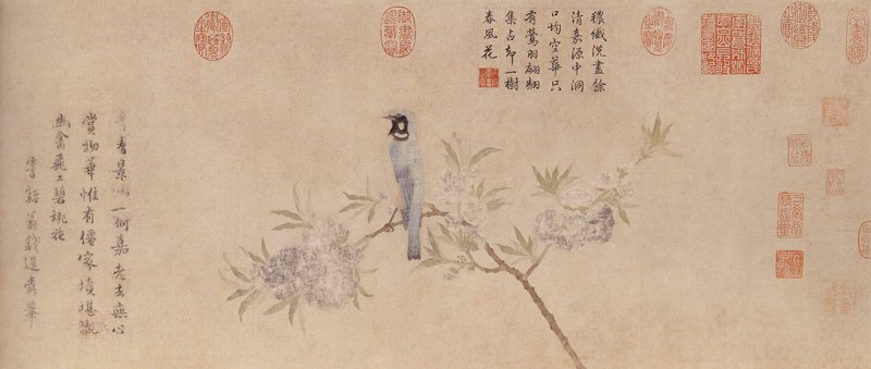 元錢選〈花鳥〉卷，圖為局部。