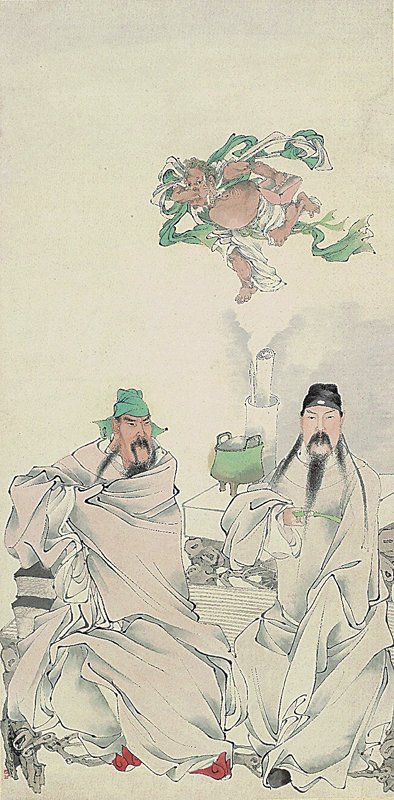 任頤1882年作〈文昌與關羽〉，設色紙本，137.5×68.5公分，上海博物館。