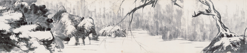 清朱耷〈河上花圖〉卷，圖為局部。
