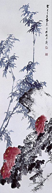 吳平2013年〈四季花卉〉,每幅180.5×48.5公分。