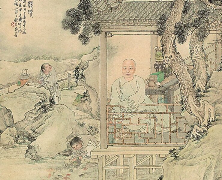 錢慧安1871年作〈烹茶洗硯〉，設色紙本，63×60公分，上海博物館。