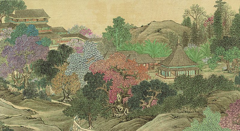 任熊1855年作〈范湖草堂圖〉局部，設色紙本，35.8×705.4公分，上海博物館。