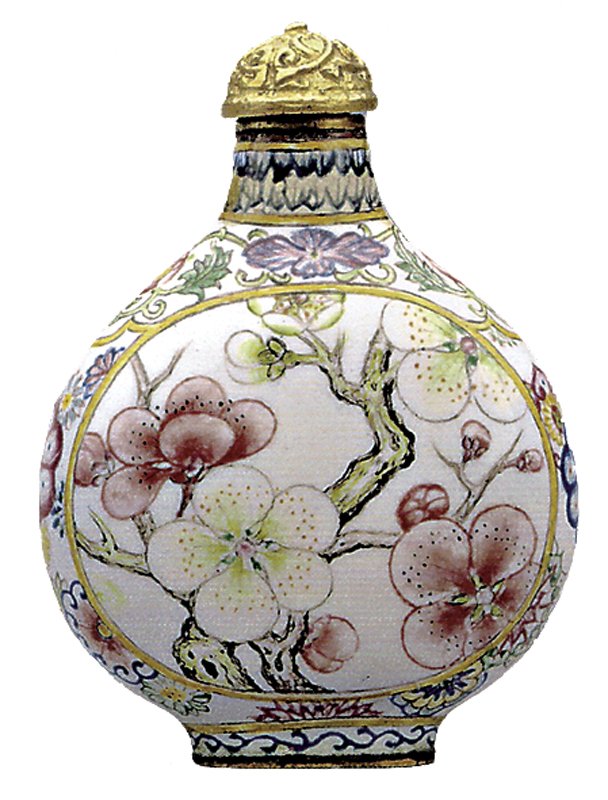 清康熙〈金屬胎畫琺瑯梅花圖鼻煙壺〉,北京故宮博物院藏。