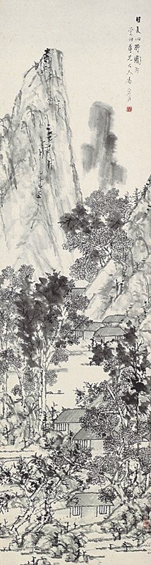 虛谷〈日長山靜圖〉，水墨紙本，147×40公分，上海博物館。