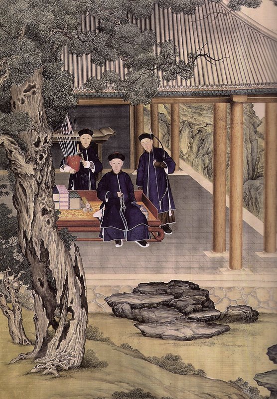 清〈捻珠觀貓〉局部，北京故宮藏。