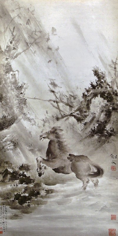 高劍父〈風雨驊騮〉，紙本設色，161×79公分。