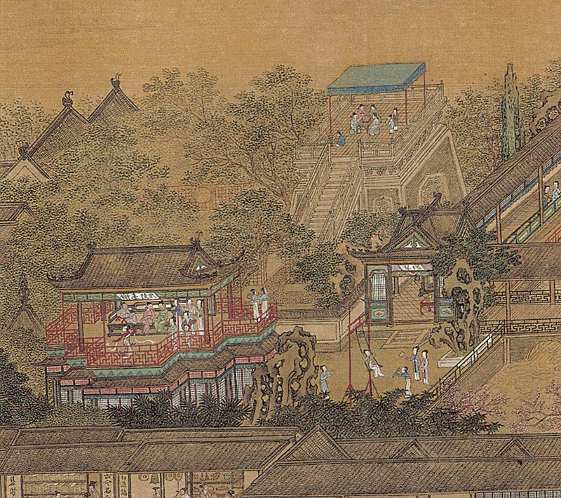 明代仇英本〈清明上河圖〉仕女與鞦韆，遼寧省博物館藏。