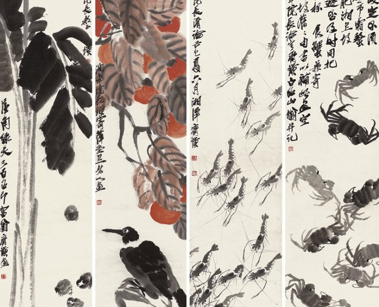 齊白石〈四屏〉，成交價人民幣747.5萬元。