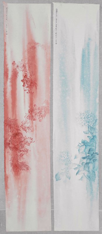 「水光花影系列」〈楓葉〉、〈鳶尾〉、〈鳳凰花〉、〈繡球〉等。