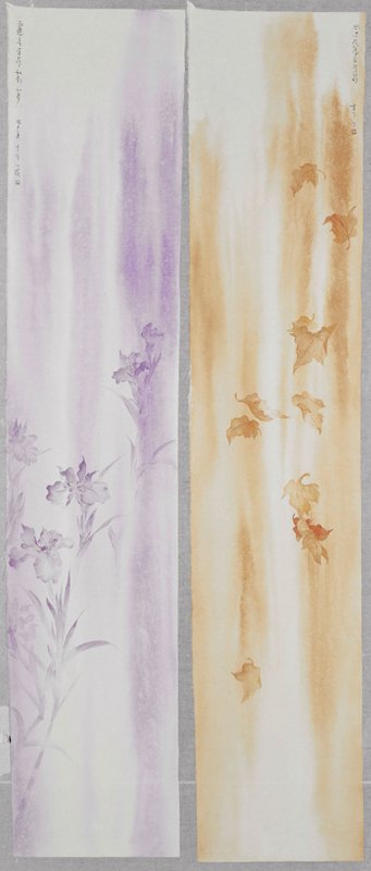 「水光花影系列」〈楓葉〉、〈鳶尾〉、〈鳳凰花〉、〈繡球〉等。
