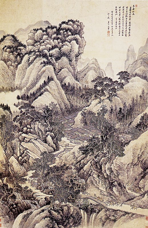 清王翬1692年〈倣巨然《泰嶽松風》〉軸，161×105.1公分，上海博物館藏。