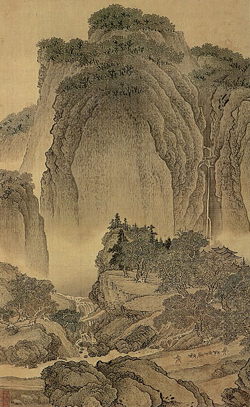 清王翬1672年〈臨范寬《谿山行旅圖》〉，〈小中現大圖〉