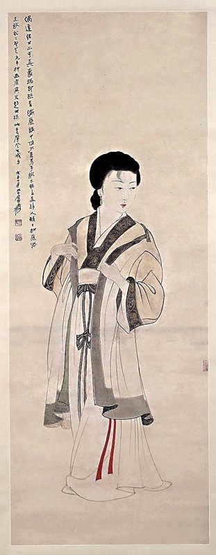 張大千〈仕女〉，102.2×38.3公分，曾為2012年香港保利首拍編號315拍品。