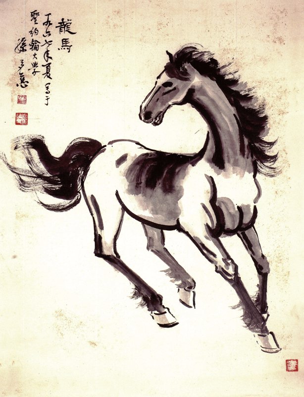 1967年，孫多慈於紐約聖約翰大學展場會場即席揮毫之〈龍馬〉，82.8×62.3公分。
