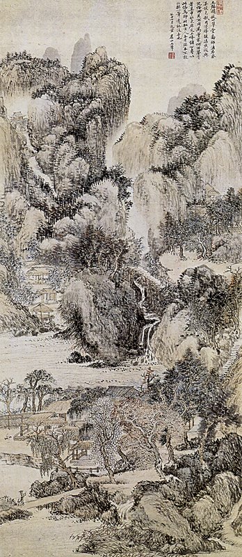 清王翬1673年〈仿王蒙《秋山草堂》〉軸，106.5×47公分，北京故宮藏。