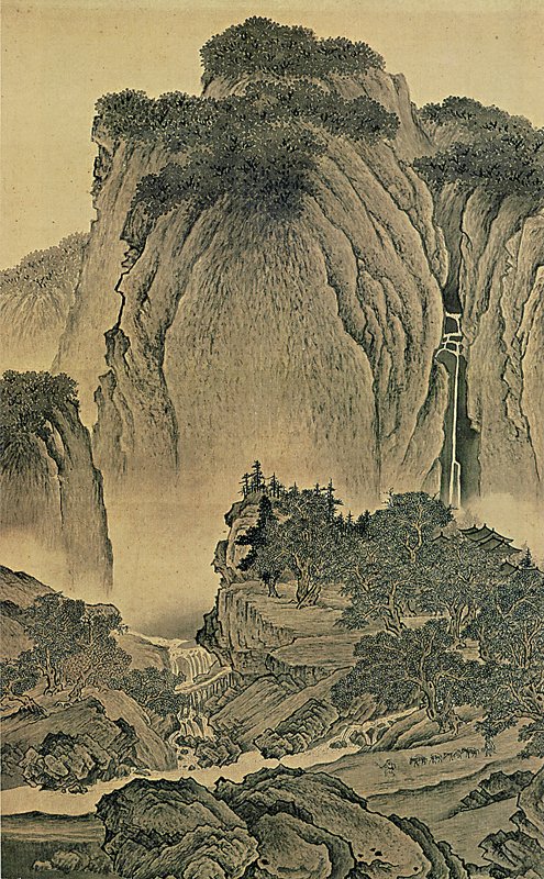 清王時敏〈臨范寬《谿山行旅圖》〉，〈小中現大冊〉第二開，56.3×34.8公分，台北故宮藏。