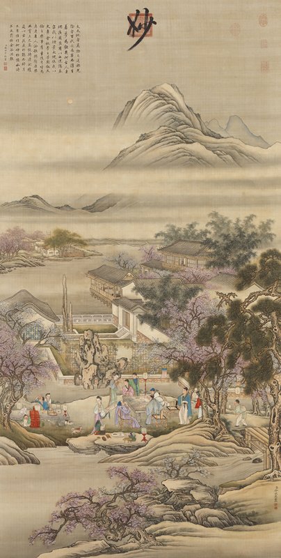 清冷枚〈春夜宴桃李園圖〉 立軸絹本設色，188.4×95.6公分