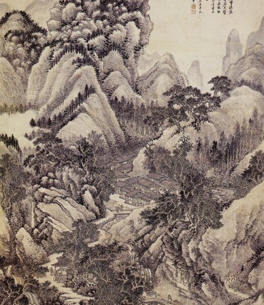 王翬1692年〈泰岳松風圖〉軸，紙本設色，161×105公分，上海博物館藏。