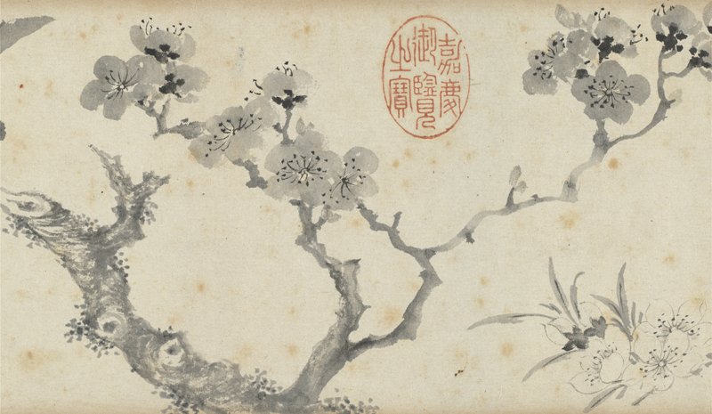 明陳樾〈寫生花卉〉卷，14.4×114.1公分，國立故宮博物院藏。圖為局部。