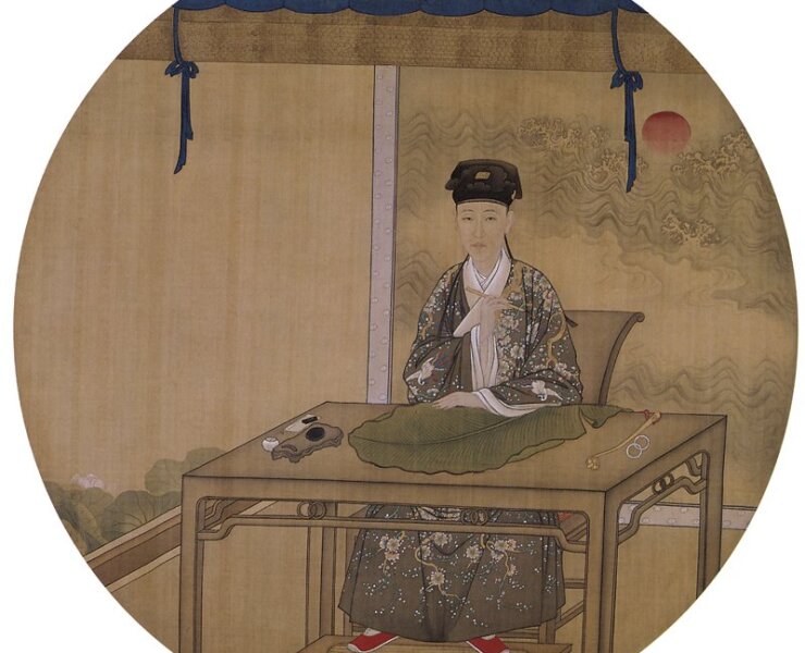 清佚名〈弘曆古裝行樂圖〉軸，直徑106.5公分，北京故宮博物院藏。圖／本刊資料室。