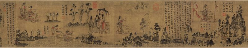 東晉天才畫家顧愷之將曹植與洛神的悲傷戀歌繪成〈洛神賦圖〉，顧氏的原作雖已不存，學者陳葆真指出遼博藏南宋摹本最忠實地保留了原作面貌。