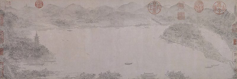 （傳）南宋李嵩〈西湖圖〉卷，紙本水墨，27×80.7公分。