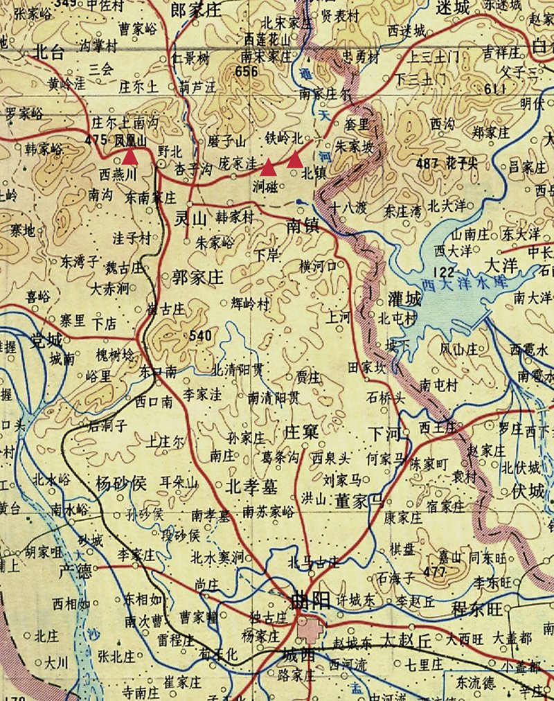 定窯窯址集中分布於曲陽縣靈山鎮的澗磁、北鎮村和東、西燕川、野北村一帶。